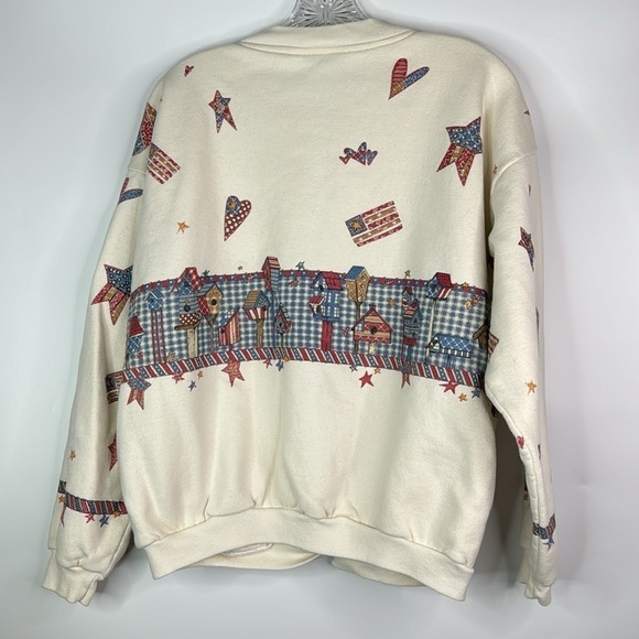 Vintage Artisans Patriotic Flag Hearts Button Up Sweatshirt Size Large - Picture 4 of 10